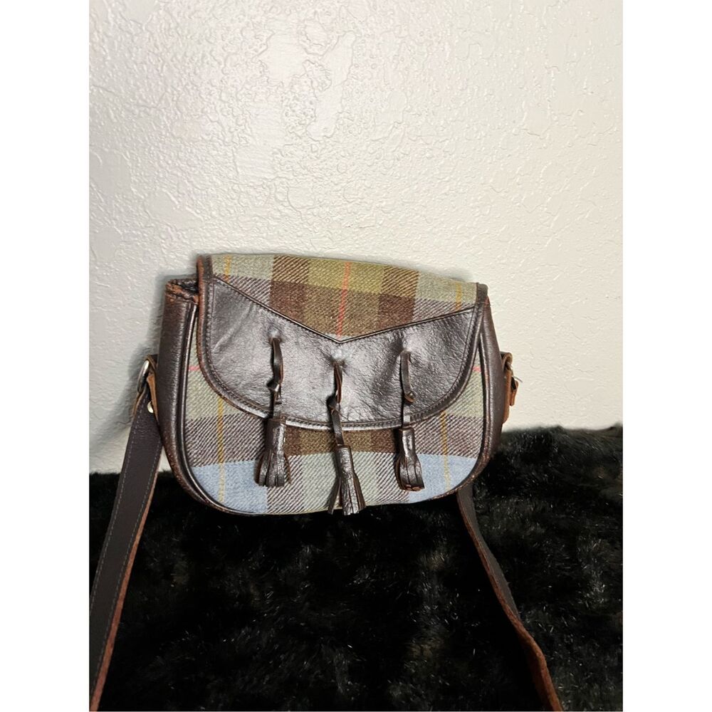 Custom Made Glasglow Barrhead Leather Sporran Crossbody Bag in Gray  Plaid